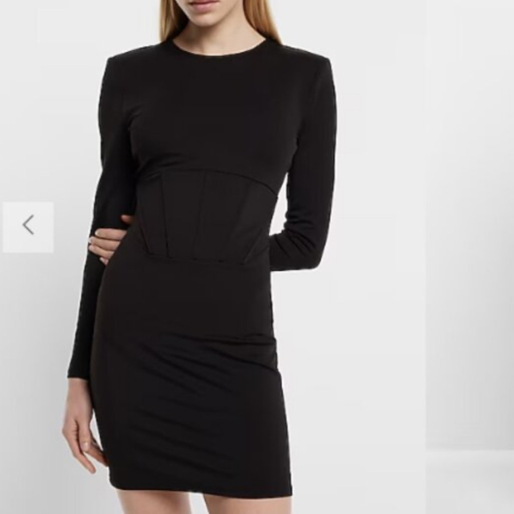 Express Body Contour Crew Neck Padded Shoulder Corset Mini Dress Women’s Sz M